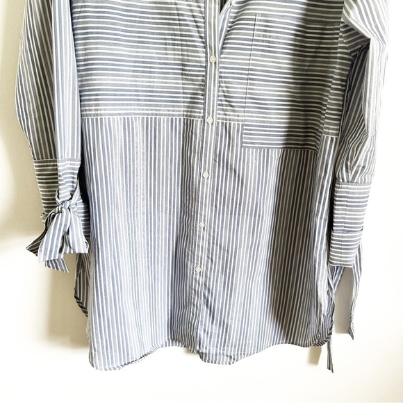 Halogen Blue White Stripe Button Down Tunic Shirt Dress sz 1 - Picture 8 of 12